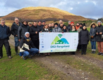 Partnerji projekta DIGI-Rangeland na obisku na poskusnih kmetijah SRUC Kirkton & v Auchtertyre, Crianlarich, Škotska. Foto: IDELE